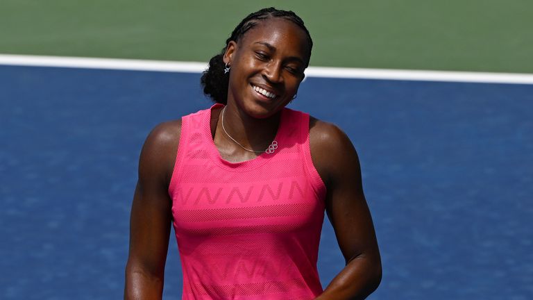 Coco Gauff is seen on the practice court at the USTA Billie Jean King National Tennis Center on August 21, 2024 in Flushing Queens. Credit: mpi04 / MediaPunch /IPX