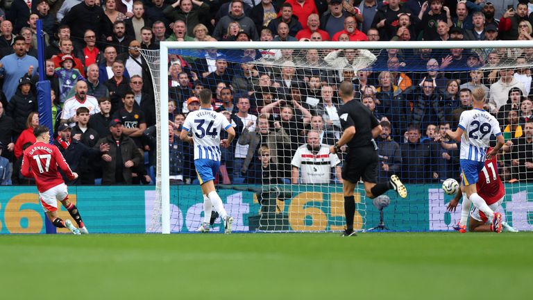 Alejandro Garnacho's strikes in deflected into Brighton's net by team-mate Joshua Zirkzee